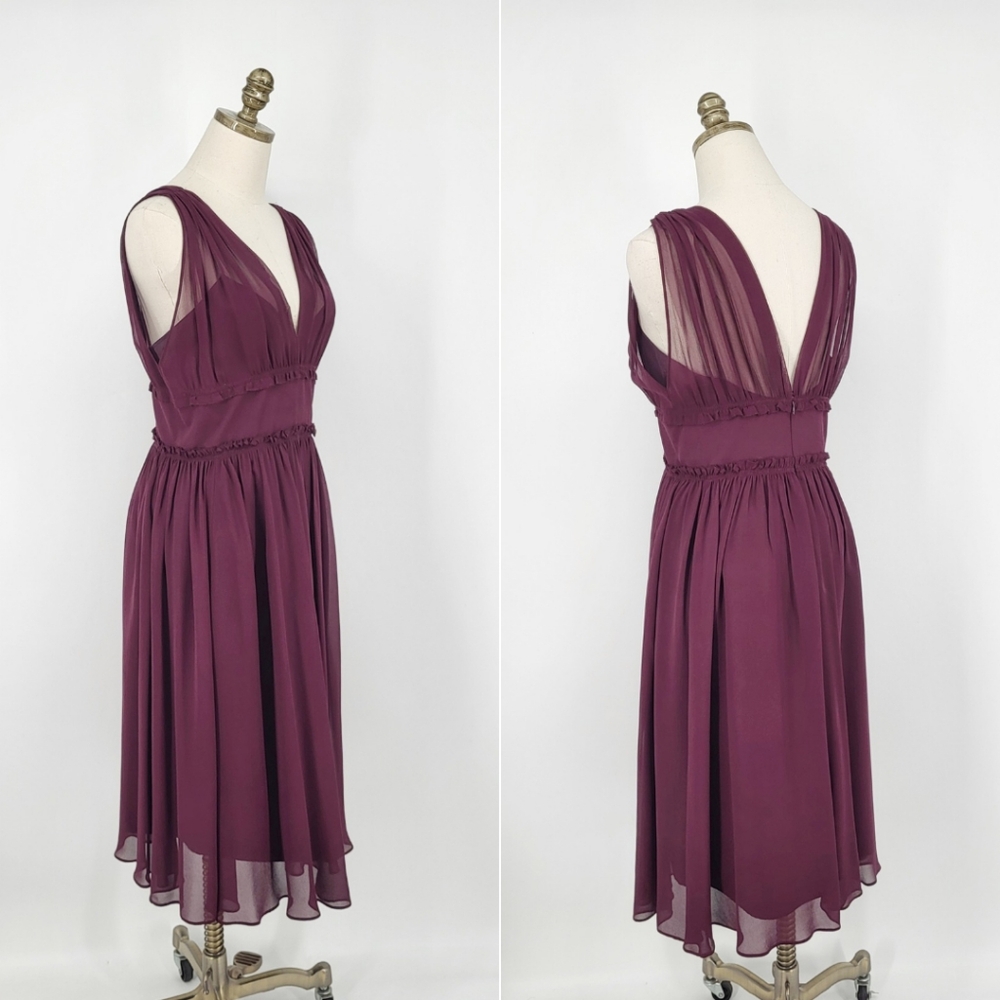 J. Crew A-Line Silk Chiffon Dress V Neck Sleeveless Plum Purple 6